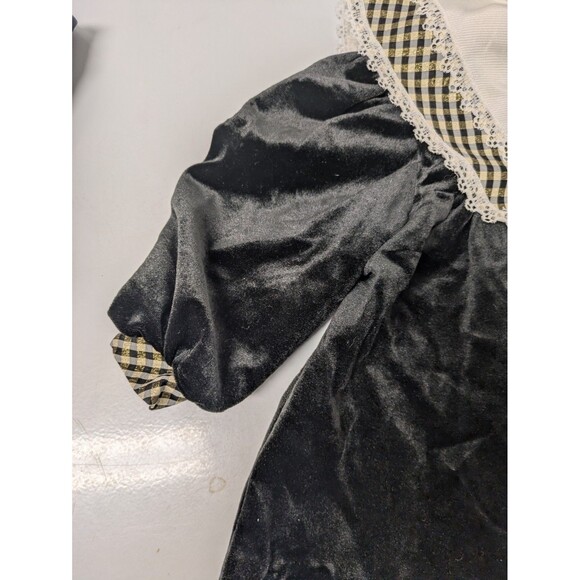 Vintage Little Precious Toddler Black Crushed Velvet Dress sz 2T Lace Plaid Gold - Picture 3 of 13